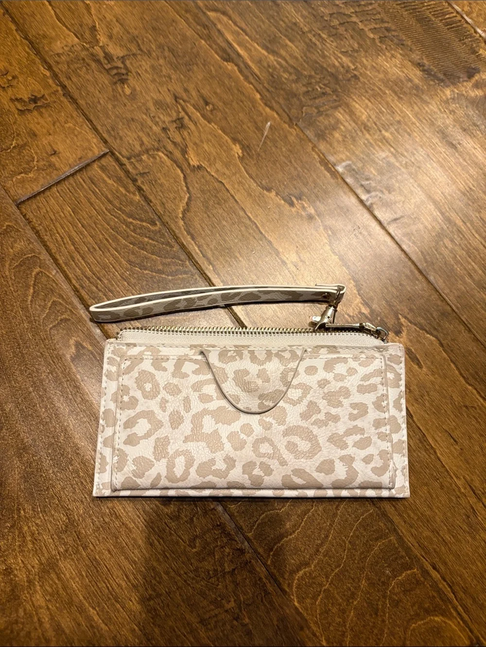 Leopard Print Wristlet Card Case in Beige